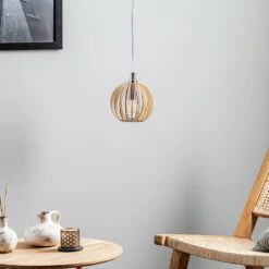 Suspension Paz Chromée, Lamelles Bois, Ø 17 cm -Paulmann || Hera Soldes 1089415 1