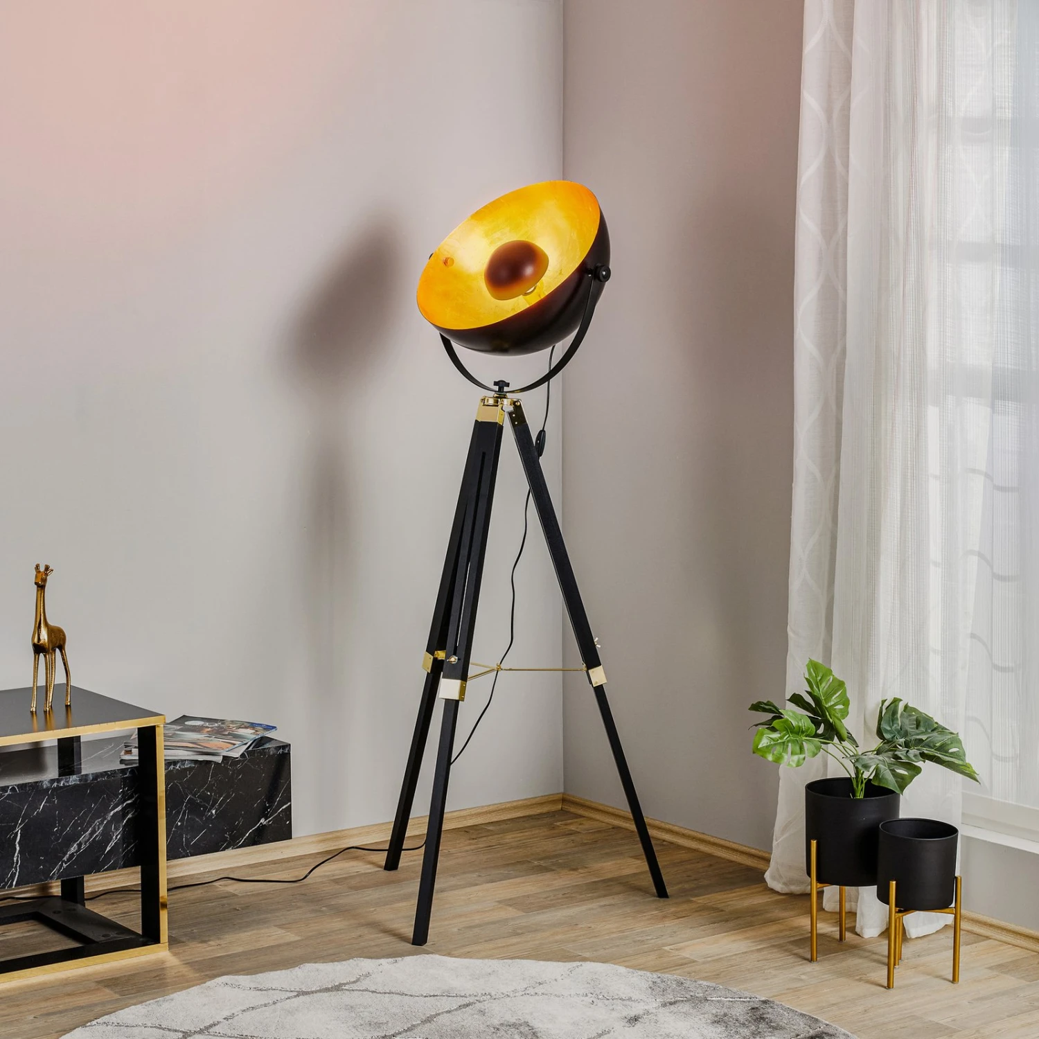 EGLO Lampadaire Covaleda Avec Support Trépied Noir/doré 4 EGLO Lampadaire Covaleda Avec Support Trépied Noir/doré – Image 2