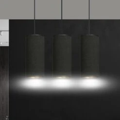 Suspension Joni Tissu Allongée 3 Lampes Noir Doré -Paulmann || Hera Soldes 3071373 2