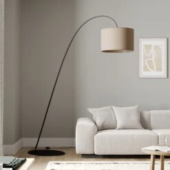 Lampadaire Arqué Alice Avec Abat-jour Tissu Café -Paulmann || Hera Soldes 7022049 2