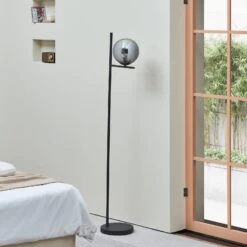 Lindby Denva Lampadaire Verre Fumé, Sphère Grise -Paulmann || Hera Soldes 8032630 1