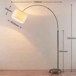 Lampadaire Arqué Railyn, Abat-jour Blanc Ancien -Paulmann || Hera Soldes 9621369 3