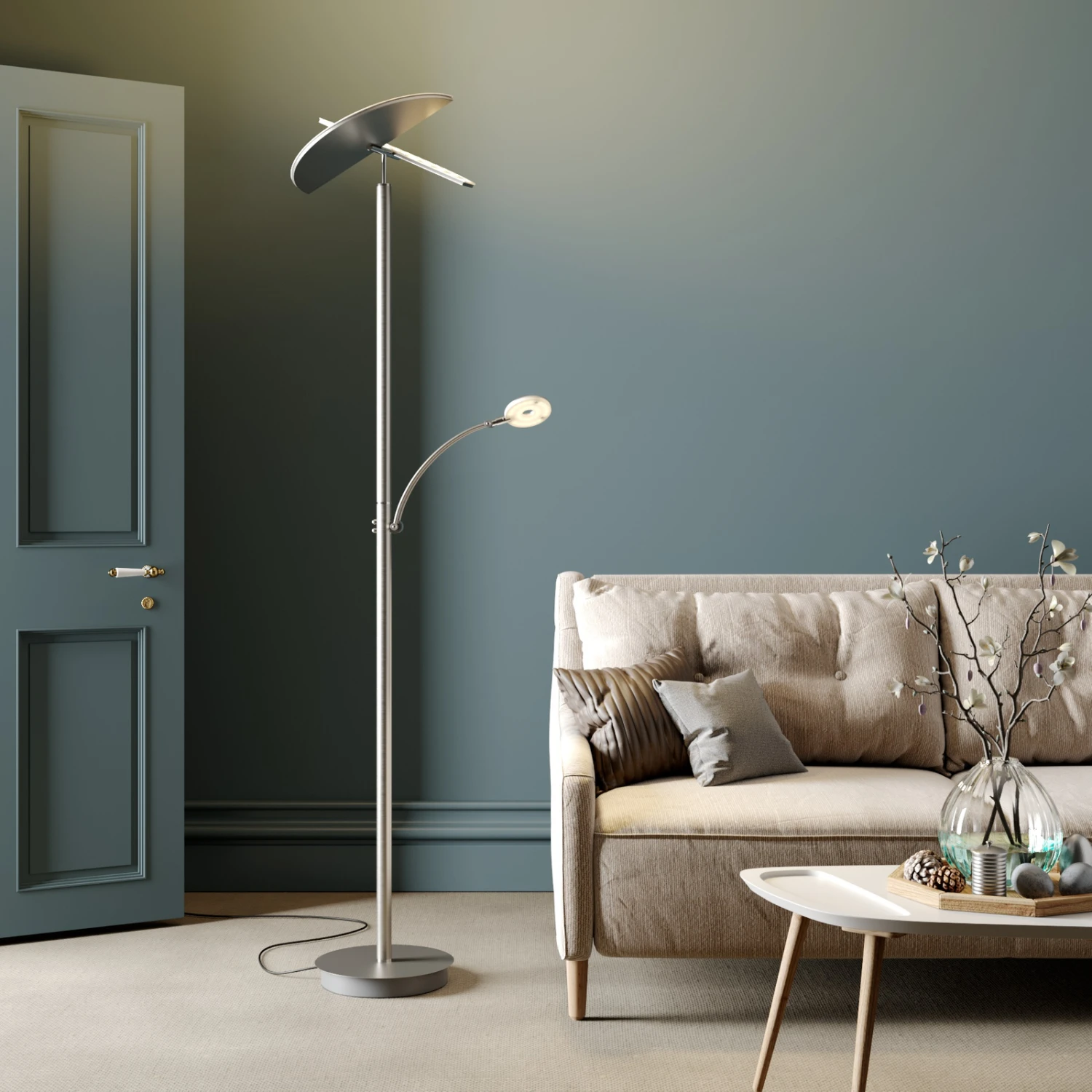 Lucande Lampadaire Indirect LED Anniki, Nickel 4 Lucande Lampadaire Indirect LED Anniki, Nickel – Image 2