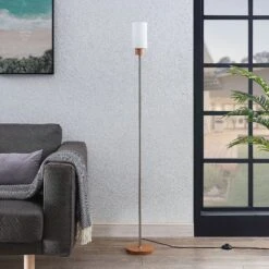 Lindby Nicus Lampadaire En Bois Abat-jour En Verre -Paulmann || Hera Soldes 9624583 2