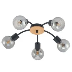 Lindby Eridia Plafonnier, Bois, 5 lampes, Rond -Paulmann || Hera Soldes 9627861 2
