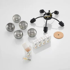 Lindby Eridia Plafonnier, Bois, 5 lampes, Rond -Paulmann || Hera Soldes 9627861 8