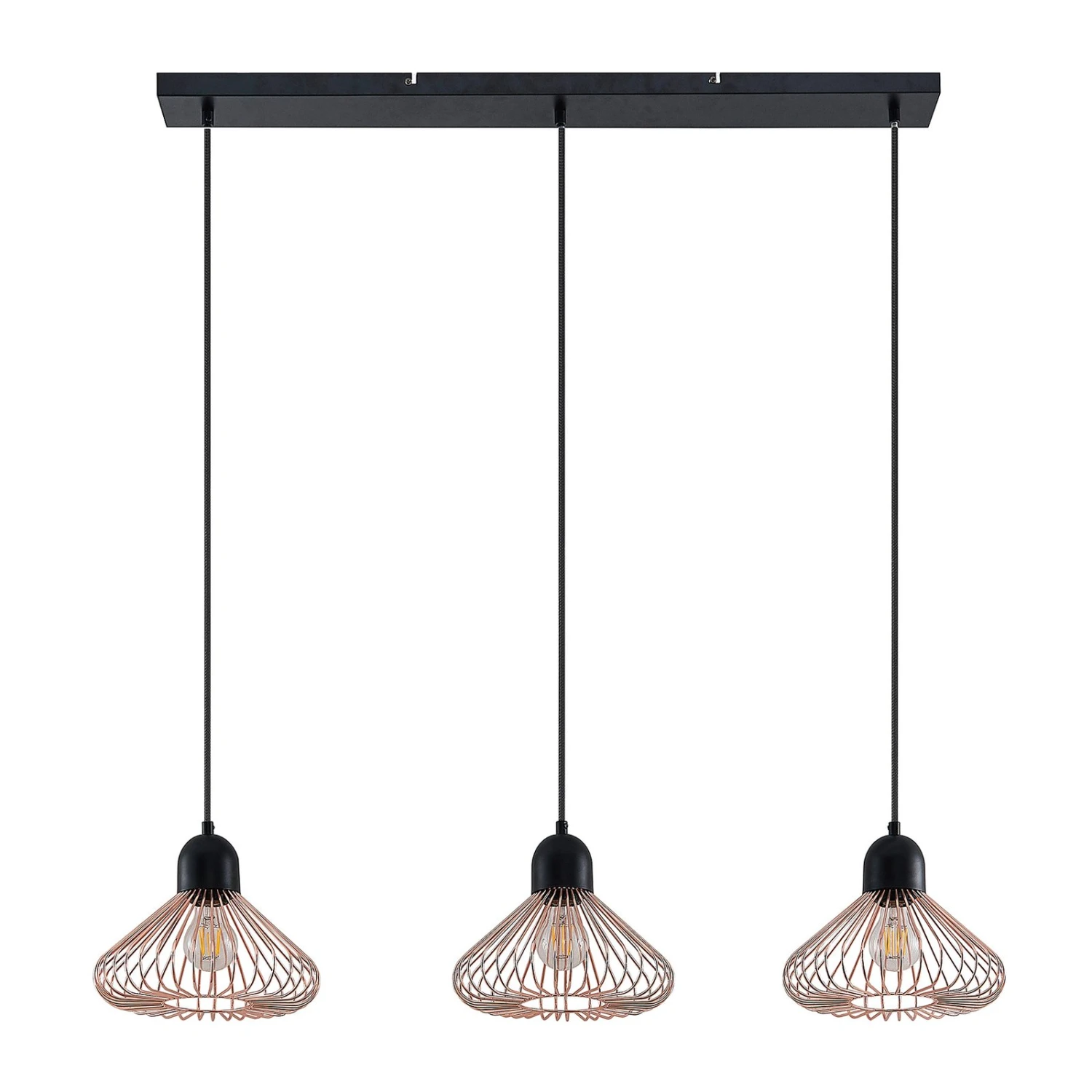Lindby Metehan Suspension, à Trois Lampes, Cuivrée 5 Lindby Metehan Suspension, à Trois Lampes, Cuivrée – Image 3