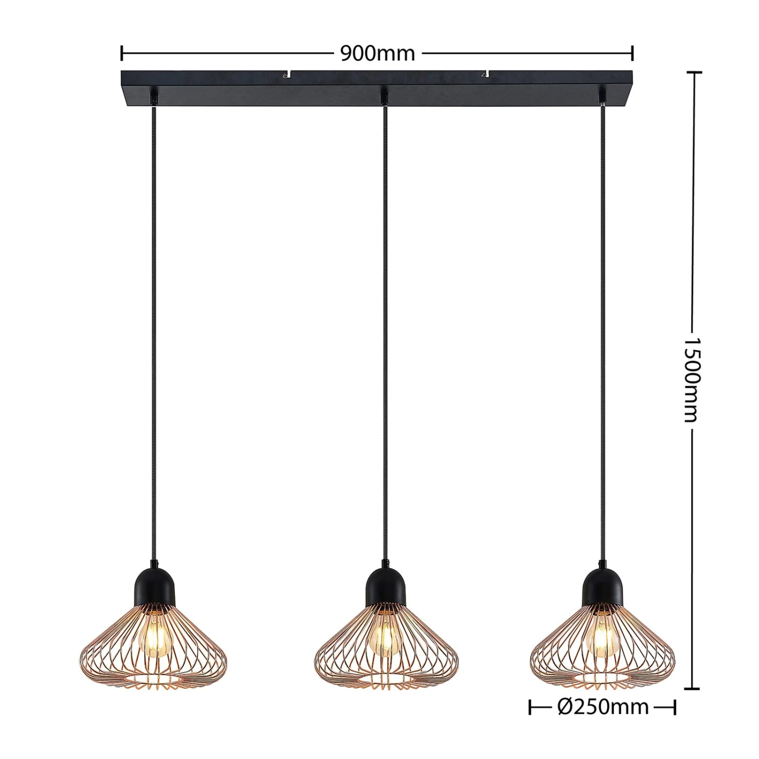 Lindby Metehan Suspension, à Trois Lampes, Cuivrée 6 Lindby Metehan Suspension, à Trois Lampes, Cuivrée – Image 4