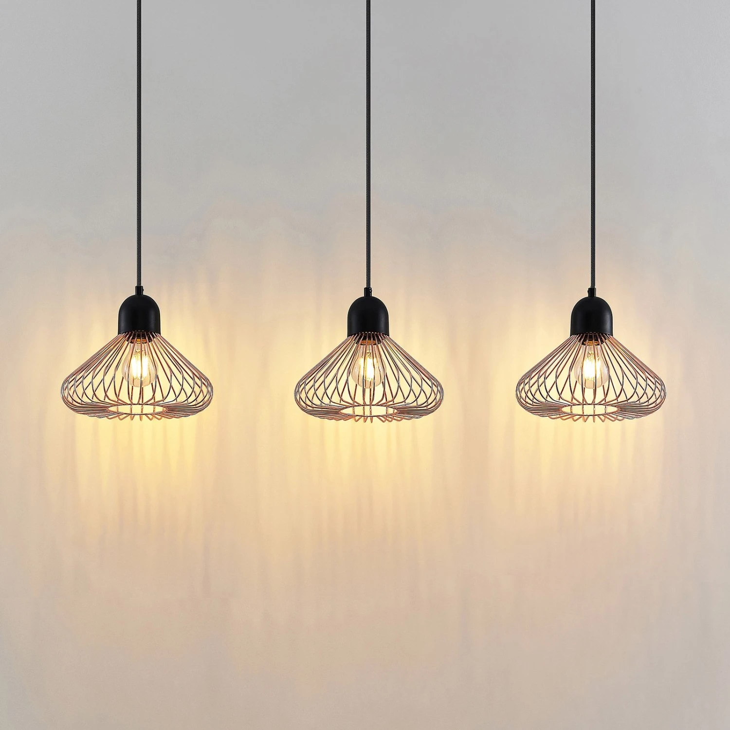 Lindby Metehan Suspension, à Trois Lampes, Cuivrée 7 Lindby Metehan Suspension, à Trois Lampes, Cuivrée – Image 5