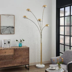 Lindby Sarinio Lampadaire Pied En Marbre, Laiton -Paulmann || Hera Soldes 9945501 1